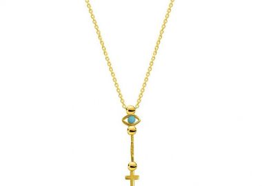 Κολιέ Από Ασήμι 925 Επιχρυσωμένο Με Ματάκι Και Σταυρό EX16671 - AMOR AMOR - 