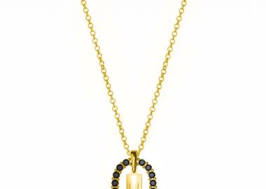 Κολιέ Από Ασήμι 925 Επιχρυσωμένο Με Μονόγραμμα Και Swarovski Μαύρα EX15340 - AMOR AMOR - 