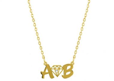 Κολιέ Από Ασήμι 925 Επιχρυσωμένο Με Μονογράμματα, Σύμβολα Και Ζιρκόν PE70361 - AMOR AMOR - 