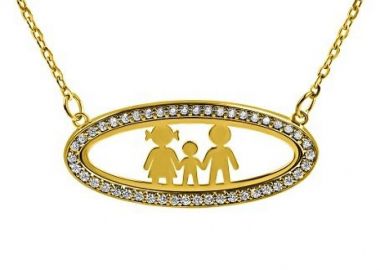 Κολιέ Από Ασήμι 925 Επιχρυσωμένο Με Οβάλ κορνίζα με Ζιργκόν και Οικογένεια PE19620 - AMOR AMOR - 