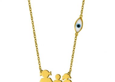 Κολιέ Από Ασήμι 925 Επιχρυσωμένο Με Οικογένεια, Μαμά, Γιό, Κόρη Και Ματάκι SS15911 - AMOR AMOR - 