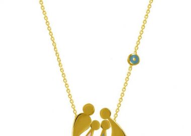 Κολιέ Από Ασήμι 925 Επιχρυσωμένο Με Οικογένεια, Μαμά, Μπαμπά, Κόρη Και Γιό Με Ματάκι EX18678 - AMOR AMOR - 