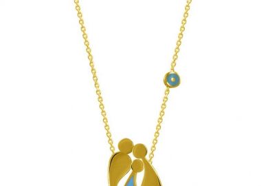 Κολιέ Από Ασήμι 925 Επιχρυσωμένο Με Οικογένεια, Μαμά, Μπαμπά Και Γιό Με Ματάκι EX18669 - AMOR AMOR - 
