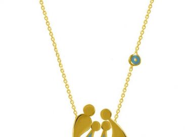 Κολιέ Από Ασήμι 925 Επιχρυσωμένο Με Οικογένεια, Μαμά, Μπαμπά Και Γιούς Με Ματάκι EX18672 - AMOR AMOR - 