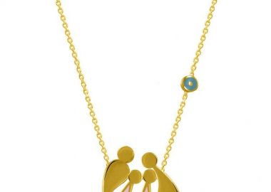 Κολιέ Από Ασήμι 925 Επιχρυσωμένο Με Οικογένεια, Μαμά, Μπαμπά Και Κόρες Με Ματάκι EX18675 - AMOR AMOR - 