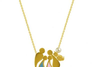 Κολιέ Από Ασήμι 925 Επιχρυσωμένο Με Οικογένεια, Μαμά, Πατέρα, Γιό, Κόρη και Γάτα EX16855 - AMOR AMOR - 