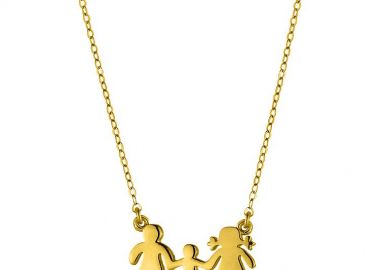 Κολιέ Από Ασήμι 925 Επιχρυσωμένο Με Οικογένεια, Μαμά, Πατέρα, Γιό SS15896 - AMOR AMOR - 