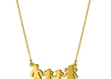 Κολιέ Από Ασήμι 925 Επιχρυσωμένο Με Οικογένεια, Μαμά, Πατέρα, Κόρες SS15905 - AMOR AMOR - 