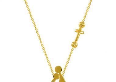 Κολιέ Από Ασήμι 925 Επιχρυσωμένο Με Οικογένεια, Μαμά Και Γιό Με Σταυρό EX18681 - AMOR AMOR - 