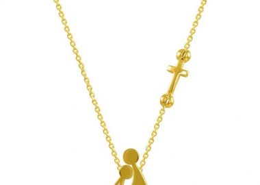 Κολιέ Από Ασήμι 925 Επιχρυσωμένο Με Οικογένεια, Μαμά Και Κόρη Με Σταυρό EX18684 - AMOR AMOR - 