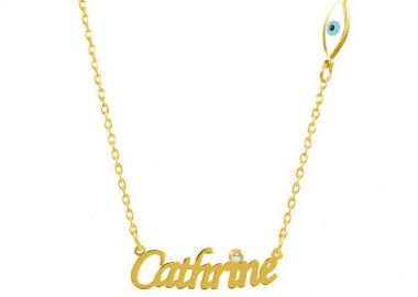 Κολιέ Από Ασήμι 925 Επιχρυσωμένο Με Όνομα Και Ματάκι PE70280 - AMOR AMOR - 