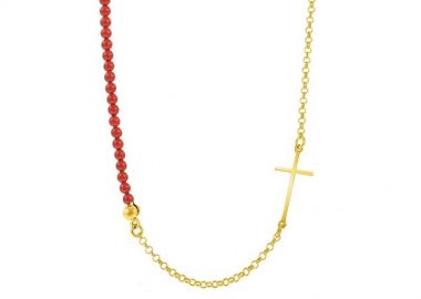 Κολιέ Από Ασήμι 925 Επιχρυσωμένο Με Σταυρό EX10899 - AMOR AMOR - 