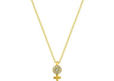 Κολιέ Από Ασήμι 925 Επιχρυσωμένο Με Σταυρό Και Ματάκι EX16557 - AMOR AMOR - 