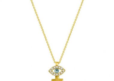 Κολιέ Από Ασήμι 925 Επιχρυσωμένο Με Σταυρό Και Ματάκι EX16569 - AMOR AMOR - 