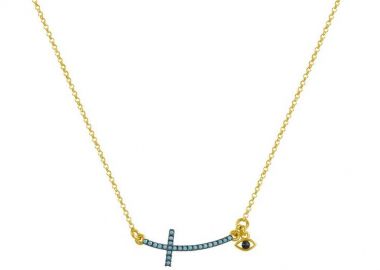 Κολιέ Από Ασήμι 925 Επιχρυσωμένο Με Σταυρό Και Ματάκι EX16686 - AMOR AMOR - 