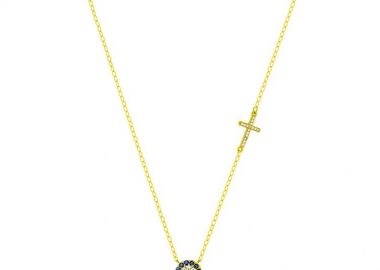 Κολιέ Από Ασήμι 925 Επιχρυσωμένο Με Σταυρό Και Ματάκι Στόχο PS12124 - AMOR AMOR - 