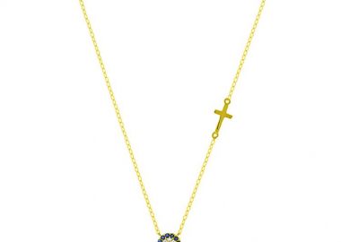 Κολιέ Από Ασήμι 925 Επιχρυσωμένο Με Σταυρό Και Ματάκι Στόχο PS12126 - AMOR AMOR - 