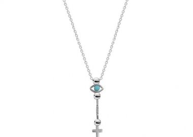 Κολιέ Από Ασήμι 925 Επιπλατινωμένο Με Ματάκι Και Σταυρό EX16670 - AMOR AMOR - 