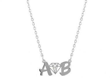 Κολιέ Από Ασήμι 925 Επιπλατινωμένο Με Μονογράμματα, Σύμβολα Και Ζιρκόν PE70360 - AMOR AMOR - 