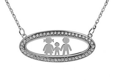 Κολιέ Από Ασήμι 925 Επιπλατινωμένο Με Οβάλ κορνίζα με Ζιργκόν και Οικογένεια PE19619 - AMOR AMOR - 
