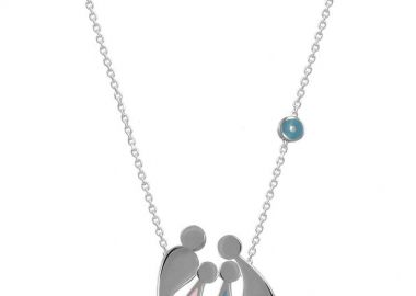 Κολιέ Από Ασήμι 925 Επιπλατινωμένο Με Οικογένεια, Μαμά, Μπαμπά, Κόρη Και Γιό Με Ματάκι EX18677 - AMOR AMOR - 