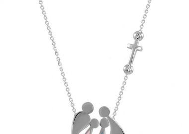 Κολιέ Από Ασήμι 925 Επιπλατινωμένο Με Οικογένεια, Μαμά, Μπαμπά, Κόρη Και Γιό Με Σταυρό EX18698 - AMOR AMOR - 