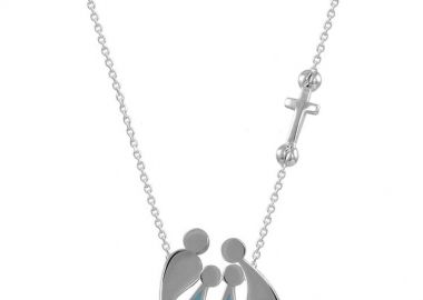 Κολιέ Από Ασήμι 925 Επιπλατινωμένο Με Οικογένεια, Μαμά, Μπαμπά Και Γιούς Με Σταυρό EX18692 - AMOR AMOR - 