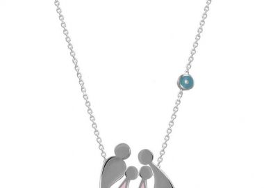 Κολιέ Από Ασήμι 925 Επιπλατινωμένο Με Οικογένεια, Μαμά, Μπαμπά Και Κόρες Με Ματάκι EX18674 - AMOR AMOR - 