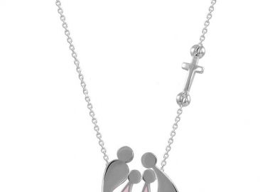 Κολιέ Από Ασήμι 925 Επιπλατινωμένο Με Οικογένεια, Μαμά, Μπαμπά Και Κόρες Με Σταυρό EX18695 - AMOR AMOR - 