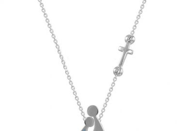 Κολιέ Από Ασήμι 925 Επιπλατινωμένο Με Οικογένεια, Μαμά Και Γιό Με Σταυρό EX18680 - AMOR AMOR - 