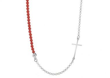 Κολιέ Από Ασήμι 925 Επιπλατινωμένο Με Σταυρό EX10901 - AMOR AMOR - 