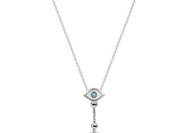 Κολιέ Από Ασήμι 925 Επιπλατινωμένο Με Σταυρό Και Ματάκι EX16655 - AMOR AMOR - 