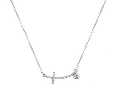 Κολιέ Από Ασήμι 925 Επιπλατινωμένο Με Σταυρό Και Ματάκι EX16682 - AMOR AMOR - 