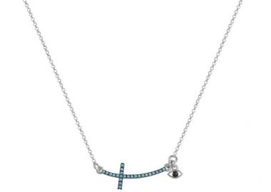 Κολιέ Από Ασήμι 925 Επιπλατινωμένο Με Σταυρό Και Ματάκι EX16685 - AMOR AMOR - 