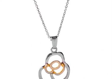 Κολιέ από ασήμι 925 γυναικείο με αλυσίδα με χειροποίητο δίχρωμο μενταγιόν -  - 