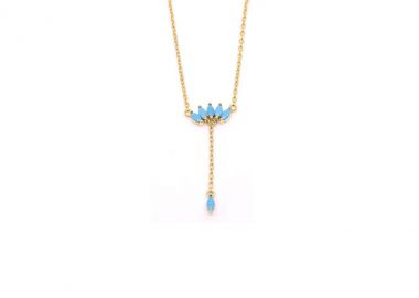 Κολιέ από ασήμι 925 με charms και τυρκουάζ πέτρες, επιχρυσωμένο -  - 