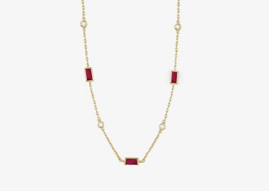 Κολιέ από ασήμι 925 με λευκά και κόκκινα ζιργκόν, επιχρυσωμένο -  - 