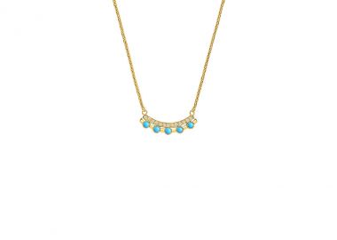 Κολιέ από ασήμι 925 με μενταγιόν μπάρα διακοσμημένο με τυρκουάζ πέτρες και λευκά ζιργκόν, επιχρυσωμένο -  - 