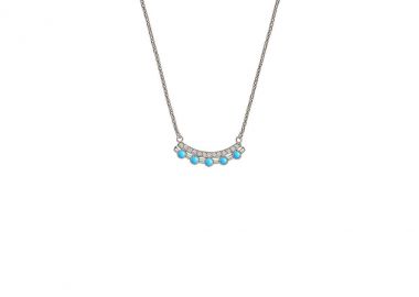 Κολιέ από ασήμι 925 με μενταγιόν μπάρα διακοσμημένο με τυρκουάζ πέτρες και λευκά ζιργκόν -  - 