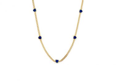 Κολιέ από ασήμι 925 με μπλε καρδιές, επιχρυσωμένο -  - 