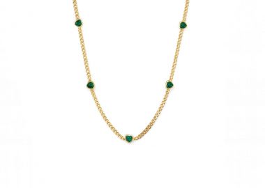 Κολιέ από ασήμι 925 με πράσινες καρδιές, επιχρυσωμένο -  - 