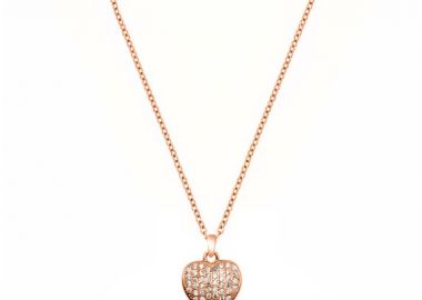 Κολιέ Από Ασήμι 925 Ροζ Επιχρυσωμένο 24Κ Με Καρδιά Από Ζιργκόν DM11458 - AMOR AMOR - 