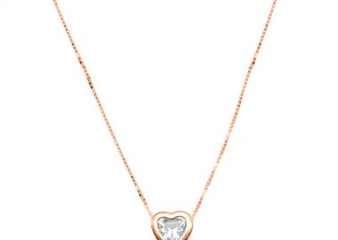 Κολιέ Από Ασήμι 925 Ροζ Επιχρυσωμένο 24Κ Με Καρδιά Από Ζιργκόν DM11473 - AMOR AMOR - 