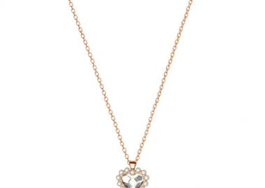 Κολιέ Από Ασήμι 925 Ροζ Επιχρυσωμένο Καρδιά Από Μαργαριτάρια Και Swarovski EX15426 - AMOR AMOR - 