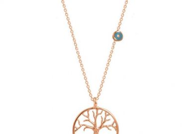 Κολιέ Από Ασήμι 925 Ροζ Επιχρυσωμένο Με Δέντρο Της Ζωής Και Ματάκι EX18460 - AMOR AMOR - 
