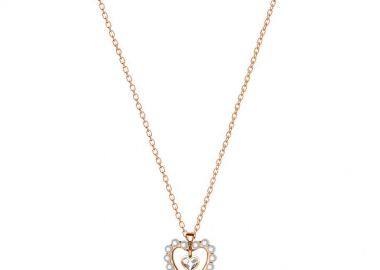 Κολιέ Από Ασήμι 925 Ροζ Επιχρυσωμένο Με Καρδιά Από Μαργαριτάρια Swarovski EX15423 - AMOR AMOR - 