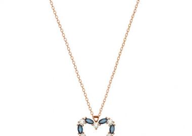 Κολιέ Από Ασήμι 925 Ροζ Επιχρυσωμένο Με Καρδιά Από Swarovski Μπλε EX15417 - AMOR AMOR - 