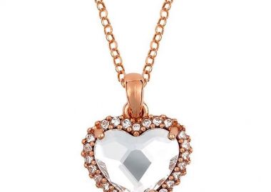 Κολιέ Από Ασήμι 925 Ροζ Επιχρυσωμένο Με Καρδιά Swarovski EX18712 - AMOR AMOR - 