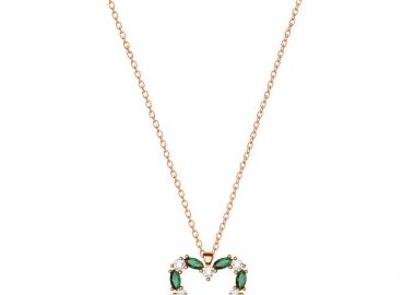 Κολιέ Από Ασήμι 925 Ροζ Επιχρυσωμένο Με Καρδιά Swarovski Πράσινη EX15405 - AMOR AMOR - 
