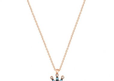 Κολιέ Από Ασήμι 925 Ροζ Επιχρυσωμένο Με Κορώνα EX16612 - AMOR AMOR - 